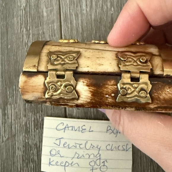 Vintage Camel Bone Indian hand made Treasure Chest Trinket Box Brass Lined 3”x2" - Picture 4 of 7